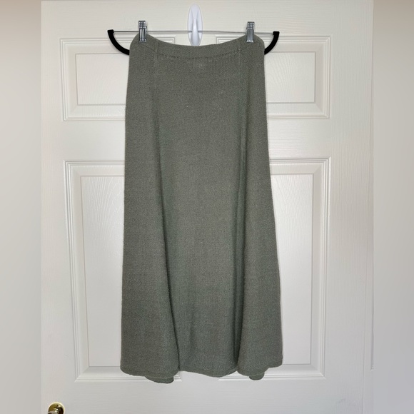 Isabella Bird Linen Silk Knit Button Front Midi Skirt Olive Green Size L Coastal - Picture 3 of 12
